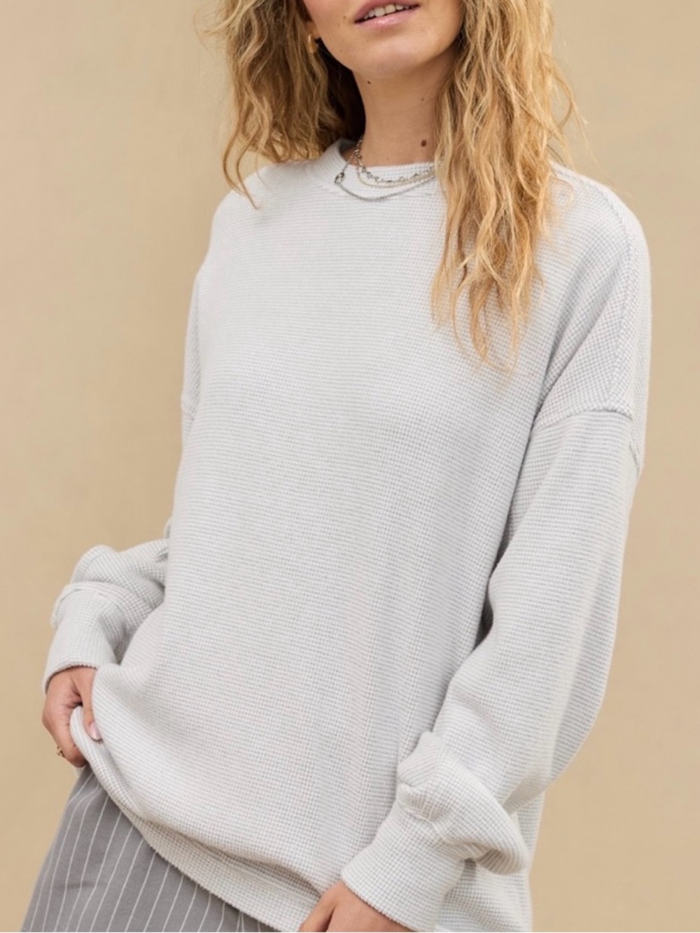 AERIE WOMENS GETAWAY WAFFLE CREWNECK SWEATSHIRT MEDIUM
